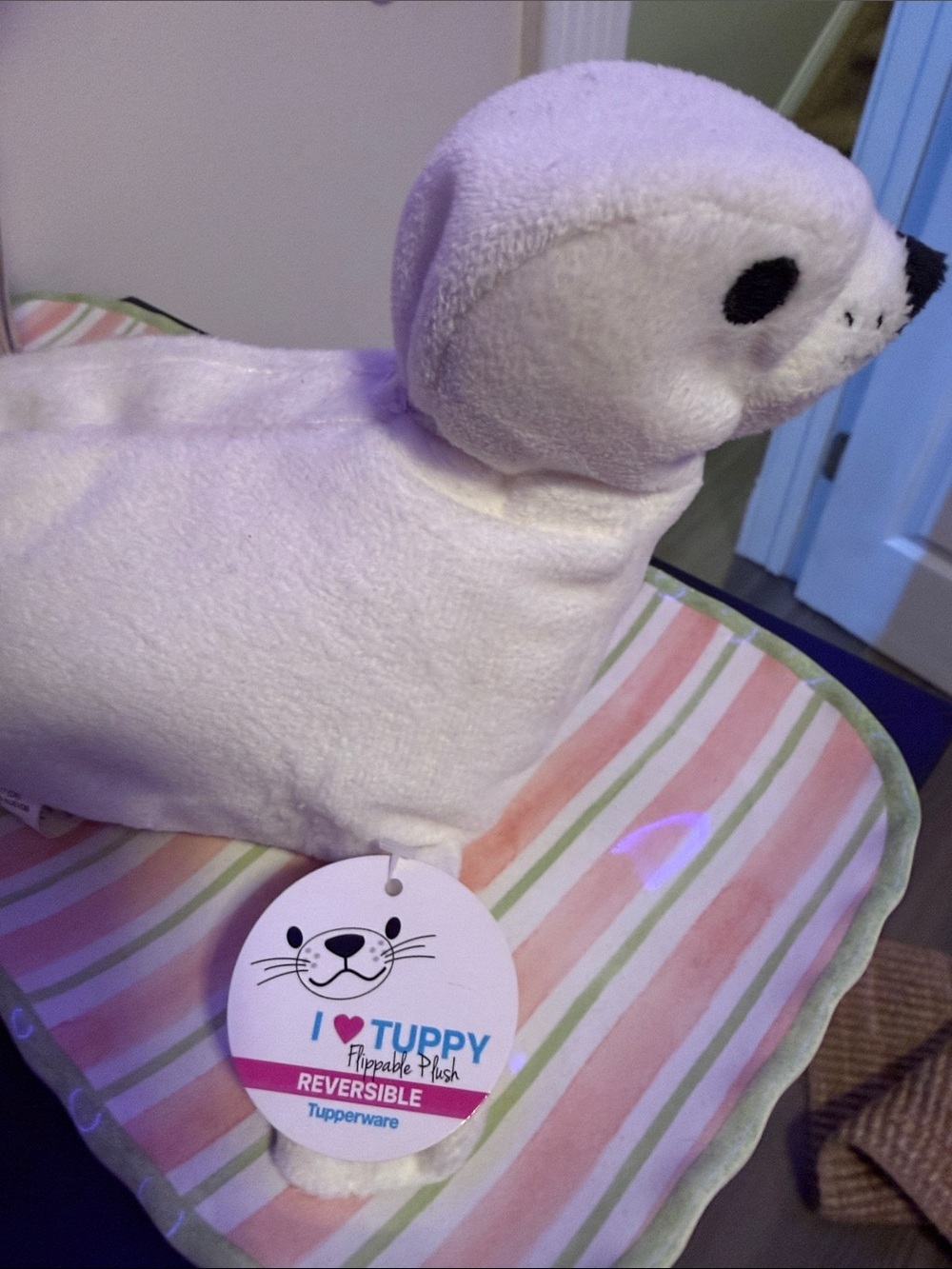 Tupperware White Reversible Tuppy Plush Seal